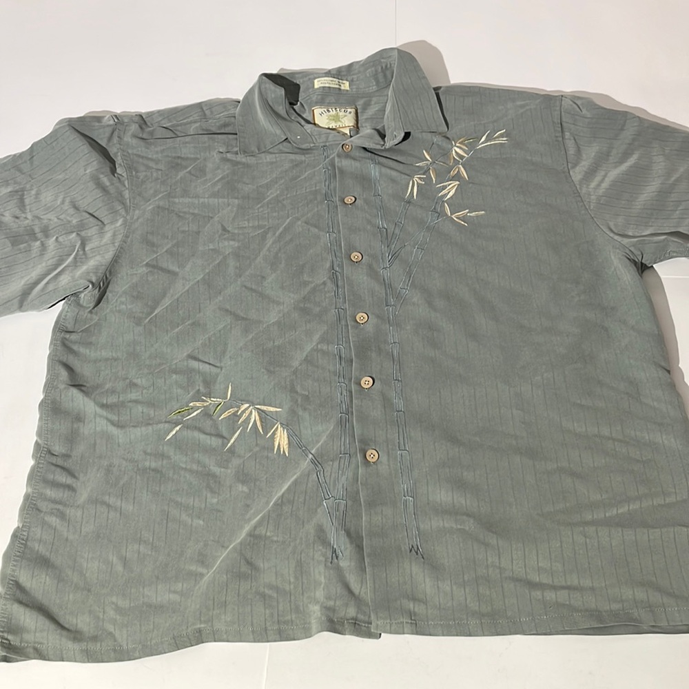Hibiscus Hawaii mens short sleeve button down collared shirt XXL embroidered